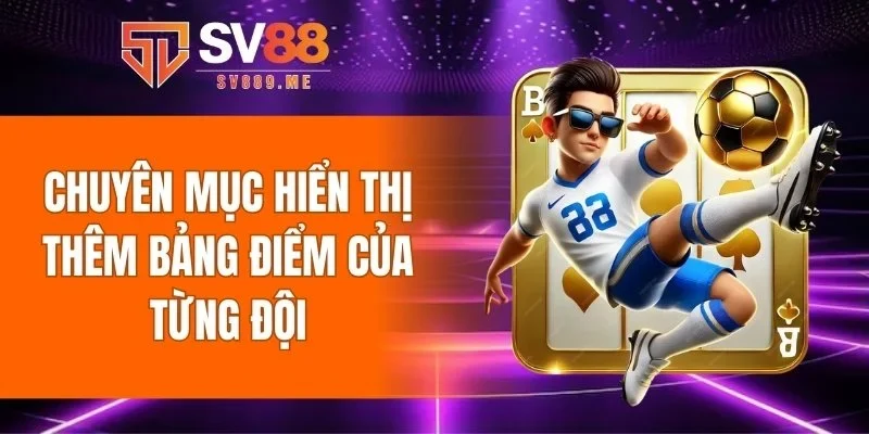 Chuyên mục hiển thị thêm bảng điểm của từng đội